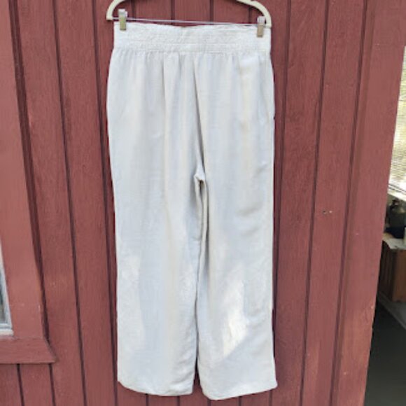H&M | Beige Off-White Linen Blend Wide Leg Lightweight Pull On Summer Pants M - Picture 2 of 11